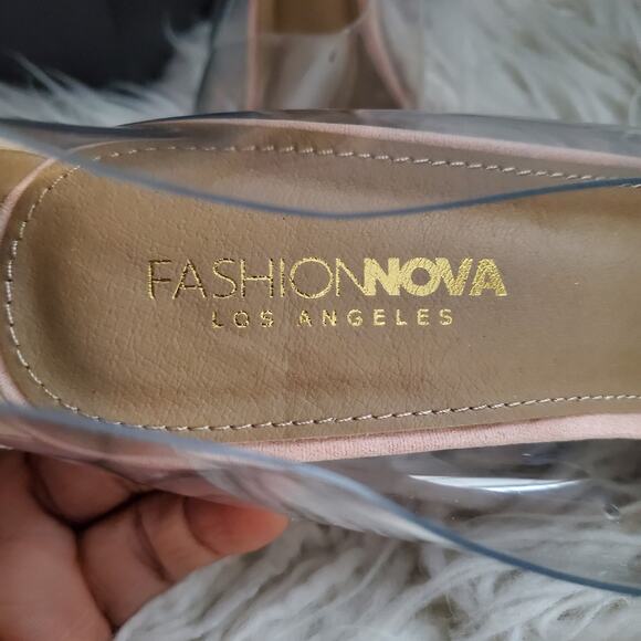 Fashion Nova Clear Tan Pointed Toe Wedge Heels 10 - Picture 11 of 11